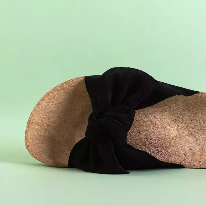 OUTLET Papuci negri de damă cu arc Sun and Fun - Încălțăminte