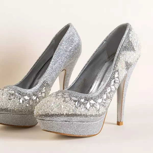 OUTLET Pompe argintii strălucitoare pe toc stiletto Diann - Pantofi