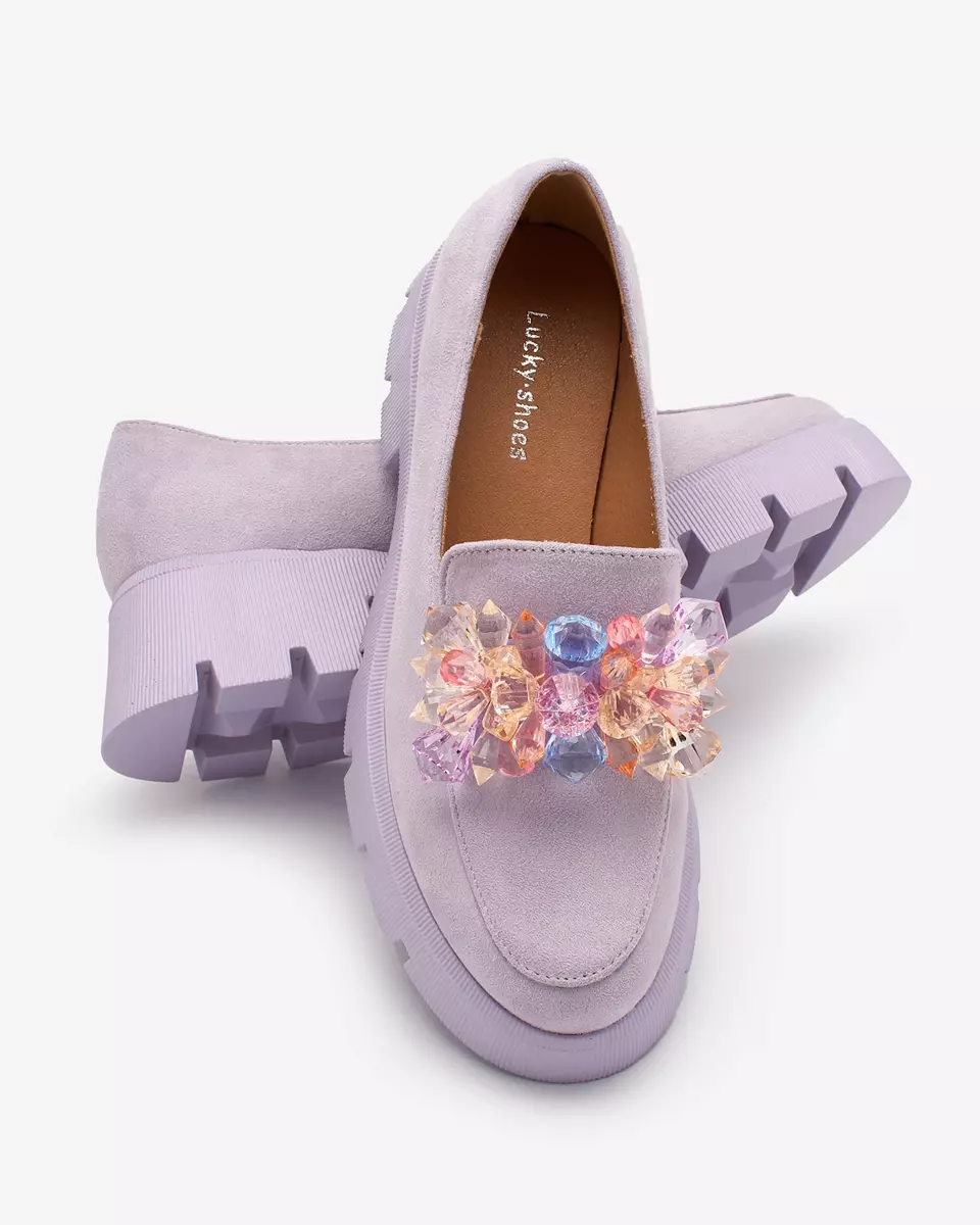 OUTLET Royalfashion Mocasini mov pentru femei cu cristale colorate Crystal Glam