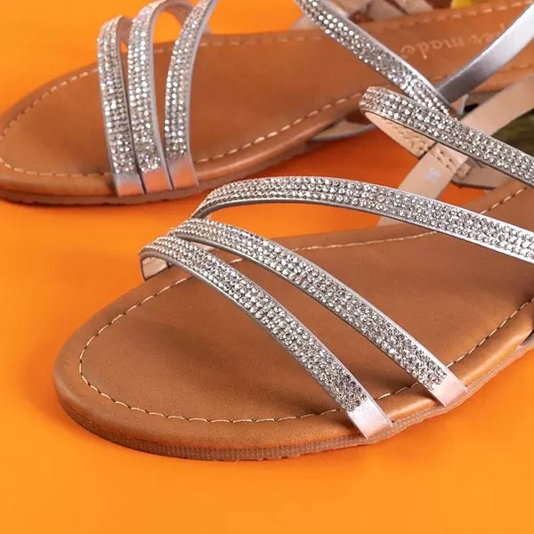 OUTLET Sandale argintii pentru femei cu zirconiu cubic Mitali - Încălțăminte