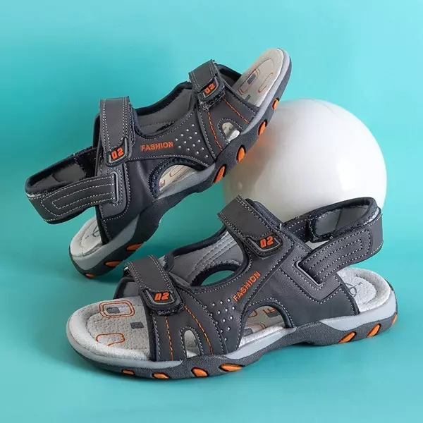 OUTLET Sandale băieți gri cu Velcro Mediu - Încălțăminte