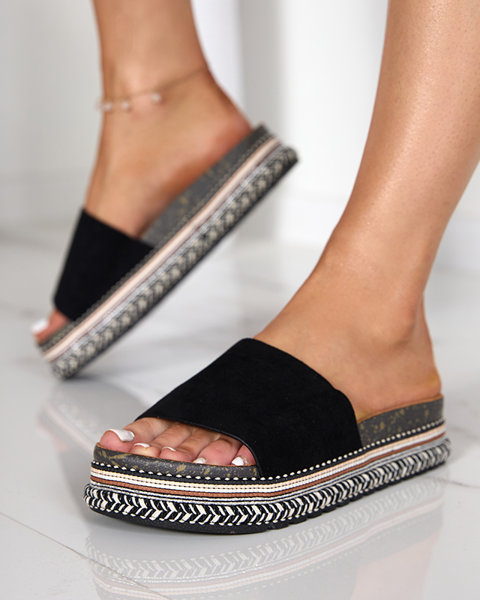 OUTLET Sandale damă din piele ecologică neagră Kiccori - Încălțăminte