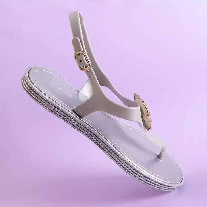 OUTLET Sandale de dama argintii a'la flip-flops cu o floare de Porto - Încălțăminte