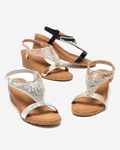 OUTLET Sandale de damă cu zirconi pe toc pană din argintiu Serrifo- Pantofi