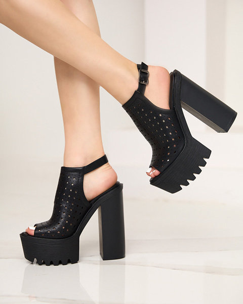 OUTLET Sandale negre de damă ajurate pe postul Asage-Footwear