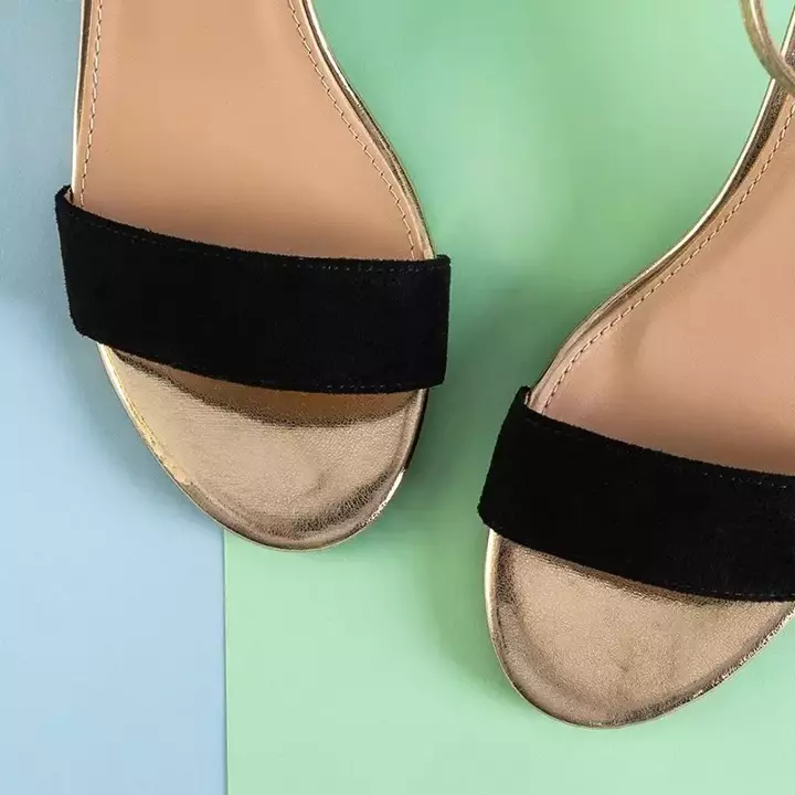 OUTLET Sandale negre de damă cu toc mic Kamalia - Încălțăminte