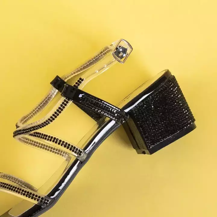 OUTLET Sandale negre de damă pe un stâlp cu zirconii cubice Jukko - Încălțăminte