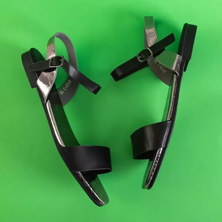 OUTLET Sandale negre pentru femei cu inserție Mannika în oglindă - Încălțăminte