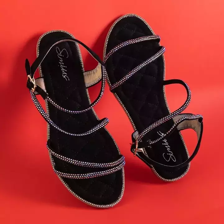 OUTLET Sandale negre pentru femei cu zirconii cubice Swirelli - Încălțăminte
