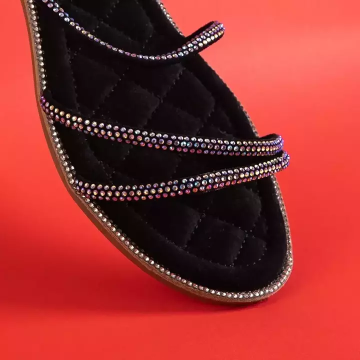 OUTLET Sandale negre pentru femei cu zirconii cubice Swirelli - Încălțăminte