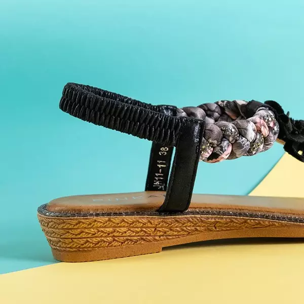 OUTLET Sandale negre strălucitoare pentru femei pe pană Grassia - Încălțăminte