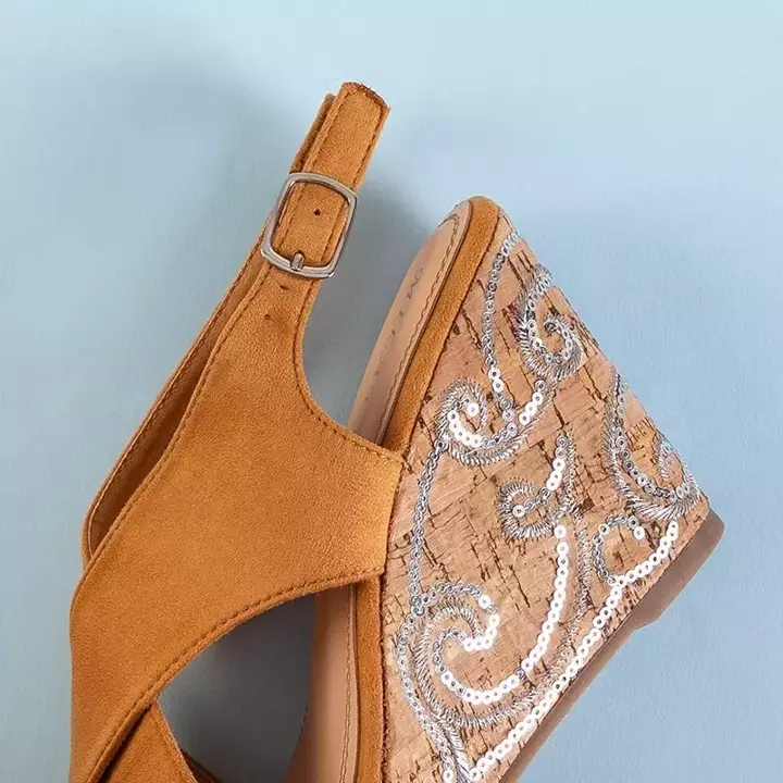 OUTLET Sandale pentru femei cu paiete maro deschis cu paiete Terisa - Încălțăminte
