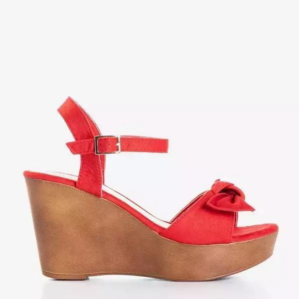 OUTLET Sandale roșii cu pană cu fundă decorativă Doria - Pantofi