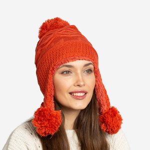 Pălărie izolatoare de damă portocalie cu pompoane - Accesorii