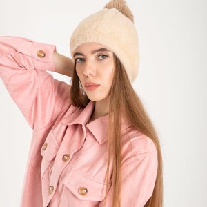 Pălărie pentru femei din blană bej cu pompon - Capace
