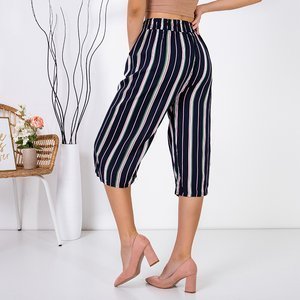 Pantaloni 3/4 dama albastru maro cu dungi PLUS SIZE - Îmbrăcăminte