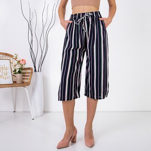 Pantaloni 3/4 dama albastru maro cu dungi PLUS SIZE - Îmbrăcăminte