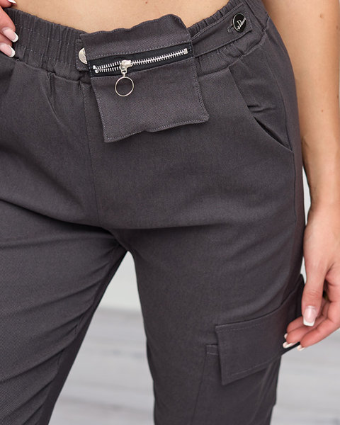 Pantaloni cargo de damă gri închis cu buzunar detașabil - Îmbrăcăminte