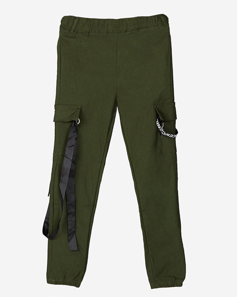 Pantaloni cargo de damă verde închis cu curea - Îmbrăcăminte