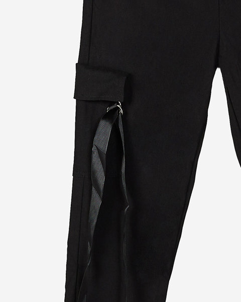 Pantaloni cargo negri de damă cu centură - Îmbrăcăminte