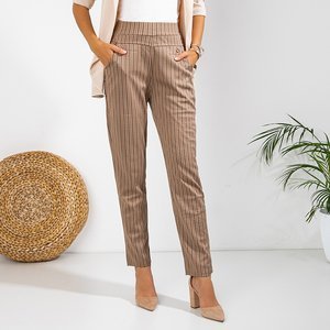 Pantaloni cu dungi pentru femei maro PLUS SIZE - Îmbrăcăminte