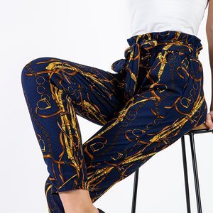 Pantaloni de dama albastru marin cu imprimeu - Îmbrăcăminte