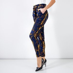 Pantaloni de dama albastru marin cu imprimeu - Îmbrăcăminte