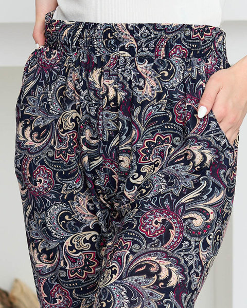 Pantaloni de damă cu model bleumarin PLUS SIZE - Îmbrăcăminte