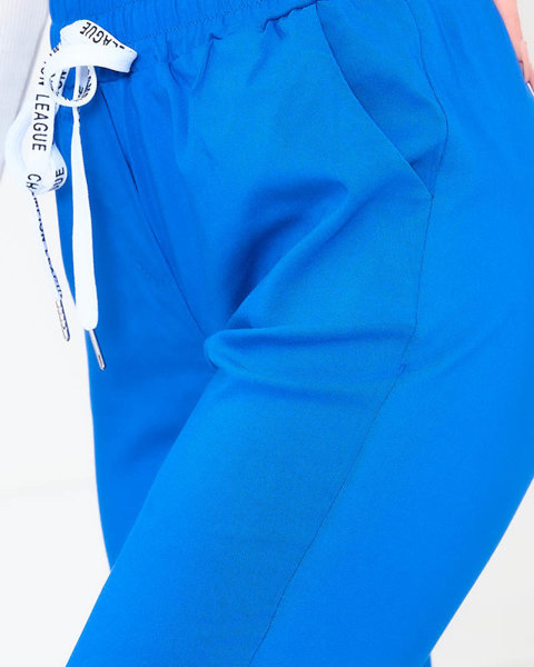 Pantaloni de damă din stofă de culoare albastru cobalt- Îmbrăcăminte