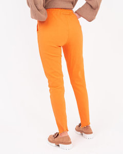 Pantaloni de damă din țesătură portocalie cu zirconiu cubic - Îmbrăcăminte