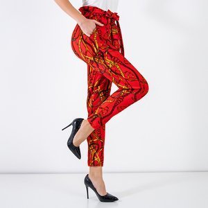 Pantaloni de femei roșii cu imprimeu - Îmbrăcăminte