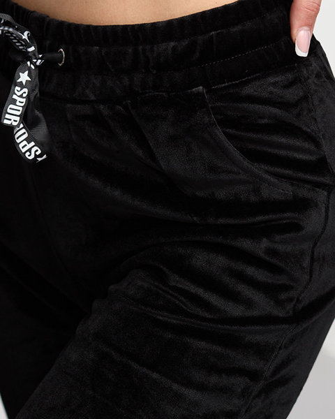 Pantaloni de jogging din velur negru pentru damă - Îmbrăcăminte