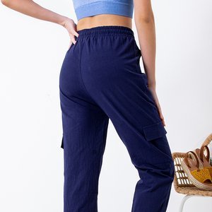 Pantaloni de marfă pentru femei de culoare albastru marină PLUS SIZE - Haine