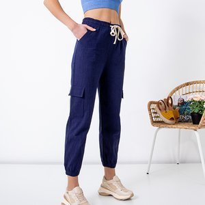 Pantaloni de marfă pentru femei de culoare albastru marină PLUS SIZE - Haine