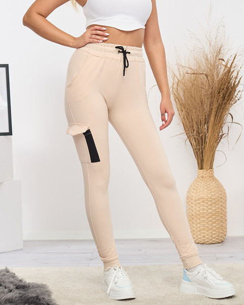 Pantaloni de trening dama bej din bumbac - Imbracaminte