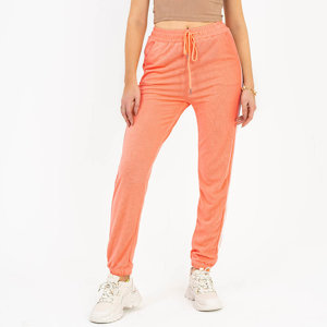 Pantaloni de trening de dama portocalii cu dungi albe - Imbracaminte