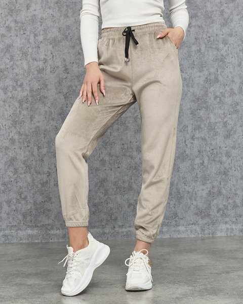 Pantaloni de trening din velur gri deschis pentru femei PLUS SIZE- Îmbrăcăminte
