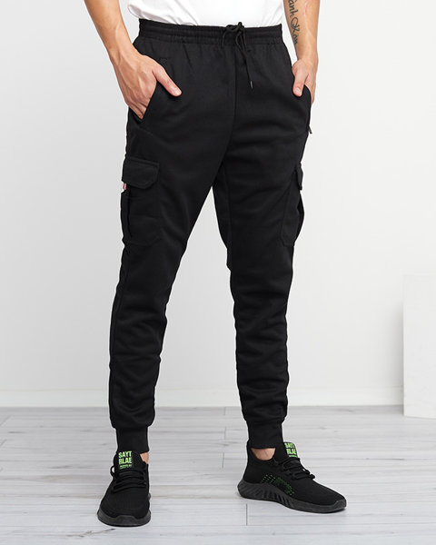 Pantaloni de trening negri cu buzunare pentru bărbați - Îmbrăcăminte