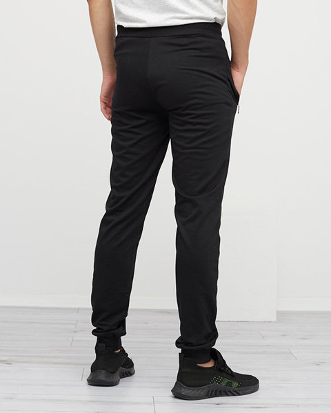 Pantaloni de trening negri pentru bărbați cu buzunare cu fermoar - Îmbrăcăminte
