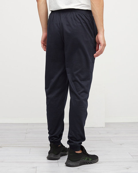 Pantaloni de trening pentru bărbați bleumarin cu șnur - Îmbrăcăminte