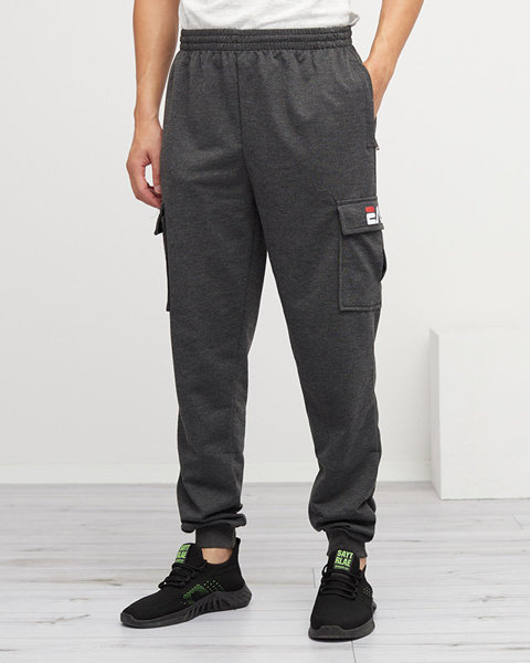Pantaloni de trening pentru bărbați gri închis cu buzunare - Îmbrăcăminte