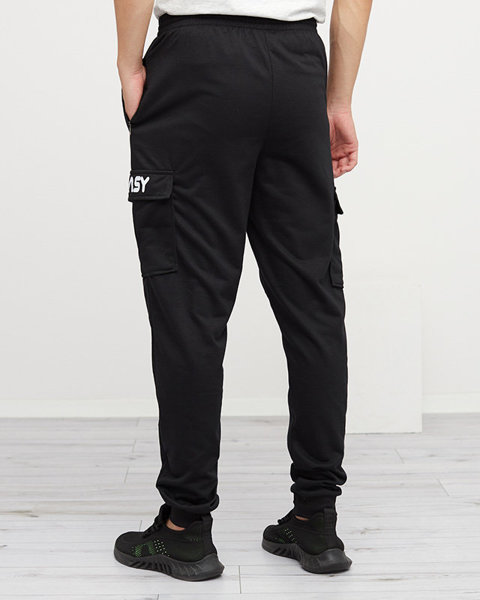 Pantaloni de trening pentru bărbați negri cu buzunare - Îmbrăcăminte