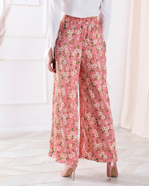 Pantaloni din țesătură florală roz pentru femei - Îmbrăcăminte