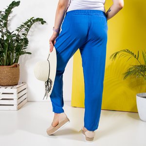 Pantaloni drepți de culoare albastră pentru femei PLUS SIZE - Îmbrăcăminte