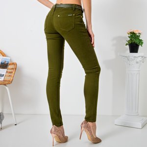 Pantaloni drepți de culoare verde închis pentru femei, cu centură - Îmbrăcăminte