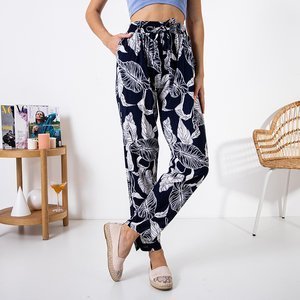 Pantaloni florali pentru femei bleumarin - Îmbrăcăminte