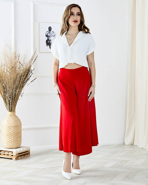 Pantaloni palazzo largi pentru femei roșii - Îmbrăcăminte