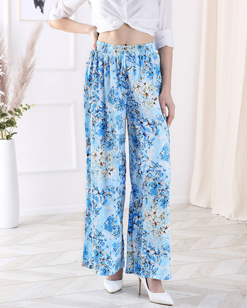 Pantaloni palazzo plisate floral albastru - Îmbrăcăminte
