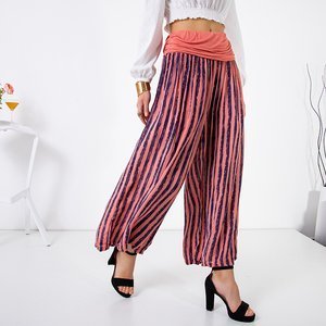 Pantaloni pentru femei cu dungi coral cu dungi - Îmbrăcăminte