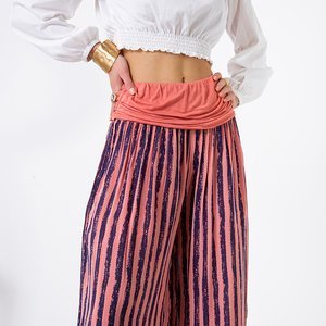 Pantaloni pentru femei cu dungi coral cu dungi - Îmbrăcăminte
